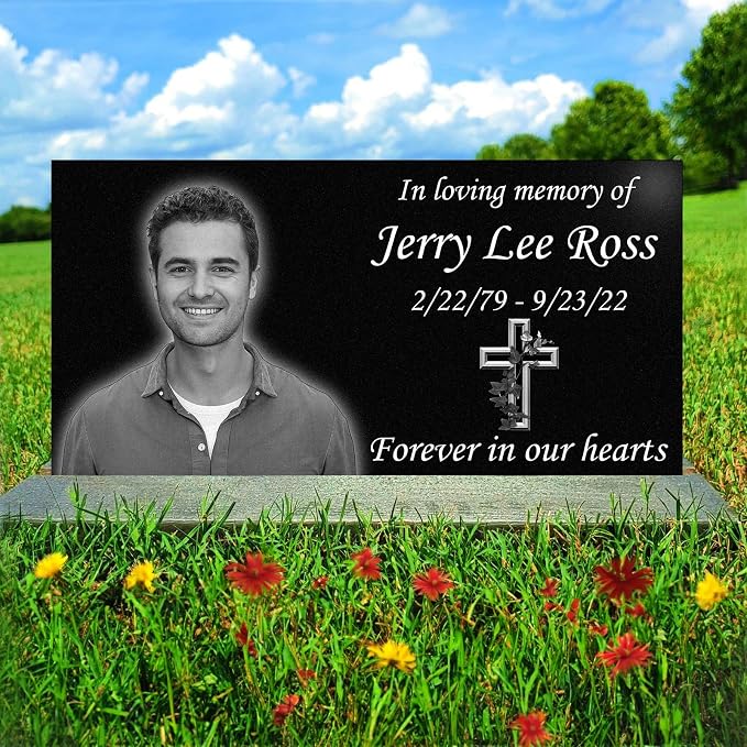 Personalized Memorial Stones,headstones for Graves,Grave Markers for Cemetery for Humans,Black Granite Headstone,Grave Marker,Cemetery headstones,Outdoors Grave Plaques