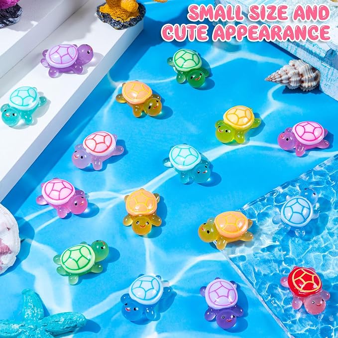 80Pcs Luminous Mini Resin Turtles Cute Tiny Turtle to Hide for Garden Micro | Glow in The Dark Turtle Animals Figurines, Landscaping Home Decor Party Presents(10 Colors)
