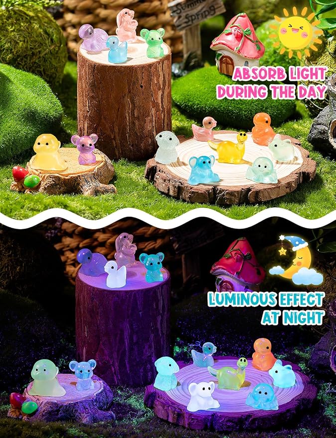 200Pcs Mini Glow in The Dark Resin Animal Blind Bags | DIY Ornaments, Micro Landscape Decor, Fairy Garden Decor, Dollhouse Accessories