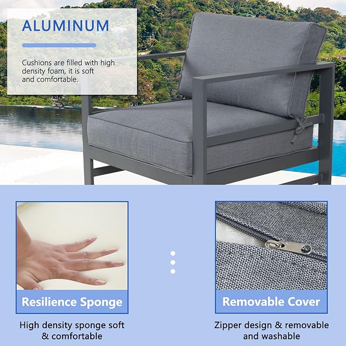 2 PCS Aluminum Modern Outdoor Patio Club Chair Set, Grey Cast Aluminum, All-Weather, Sectional Sofa, 27.6*25.2*25 inches, 400 lbs, Grey, Resistant, Sturdy, Waterproof