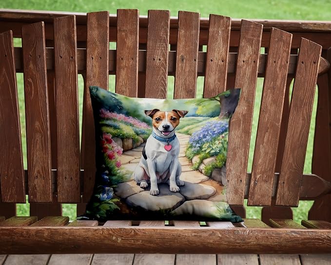 Caroline's Treasures Jack Russell Terrier Spring Path Throw Pillow Machine Washable, Indoor Outdoor Decorative Pillow for Couch, Bed or Patio, 14Hx14W