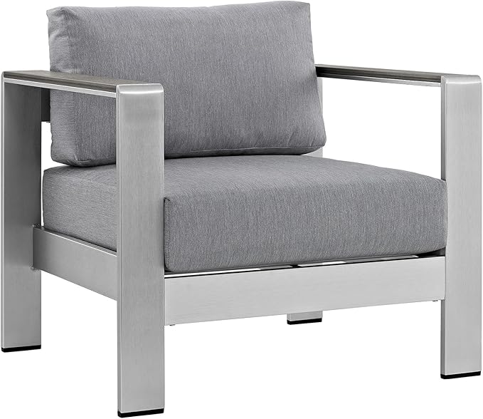 Modway Shore 6-Piece Aluminum Outdoor Patio Sectional Sofa Set in Silver Gray