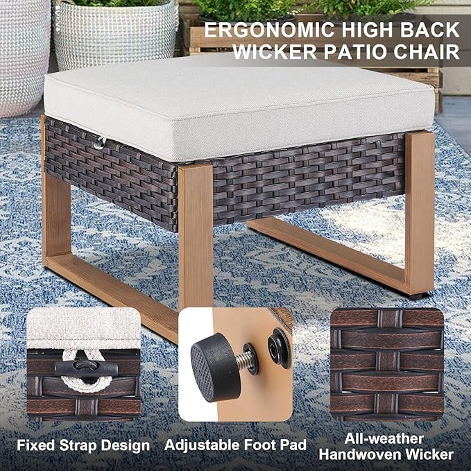 Belord Modern Outdoor Patio Furniture 7 - Person Outdoor Swivel Glider Seating Group, Backyard Wicker Furniture Set with Aluminum Armrests, Brown Wicker Beige Cushion