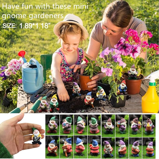 Fairy Garden Accessories 7Pcs Mini Gnome Resin Figurines Set Colorful Decor | Hand-painted resin,7difference poses funny mini gnomes statue- for fairy garden, succulents, dollhouse, home decor