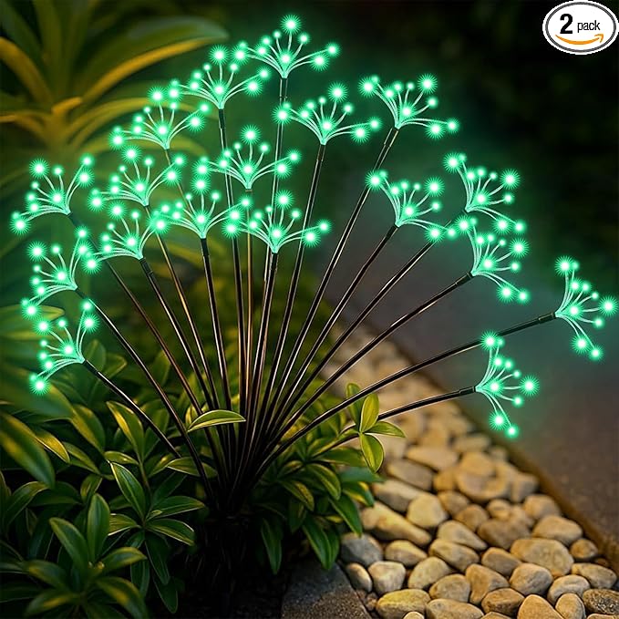 Slyuexu Solar Garden Lights 2 Pack Waterproof Swaying Starburst Light Solar Outdoor Lights for Yard Patio Walkway Pathway Party Wedding Decoration, Unique Gifts for Women, Green