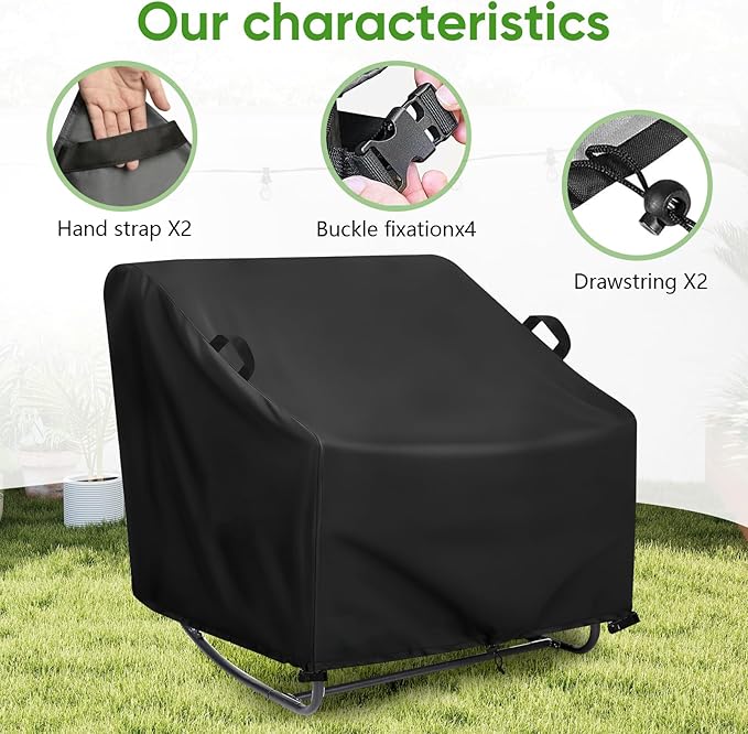 Patio Papasan Rocker Chair Cover, Waterproof Outdoor Papasan Rocking Chair Cover, for rocking chair and Rattan Wicker Chairs -38"W x 47"D x 20"H (Black)