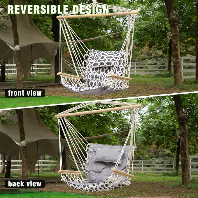 Backyard Expressions Extra Padded Reversible Hanging Rope Swing - Max 275 Lbs - Wooden Spreader Bar - for Any Indoor or Outdoor Spaces