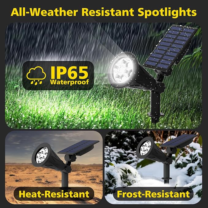 T-SUN Solar Spot Lights Outdoor Waterproof,Solar Landscape Spotlights,4Pack | Cool White, 4 LEDs, 2 Lighting Modes, IP65 Waterproof Dusk to Dawn Solar Lights for Tree, Patio, Yard, Garden, Driveway