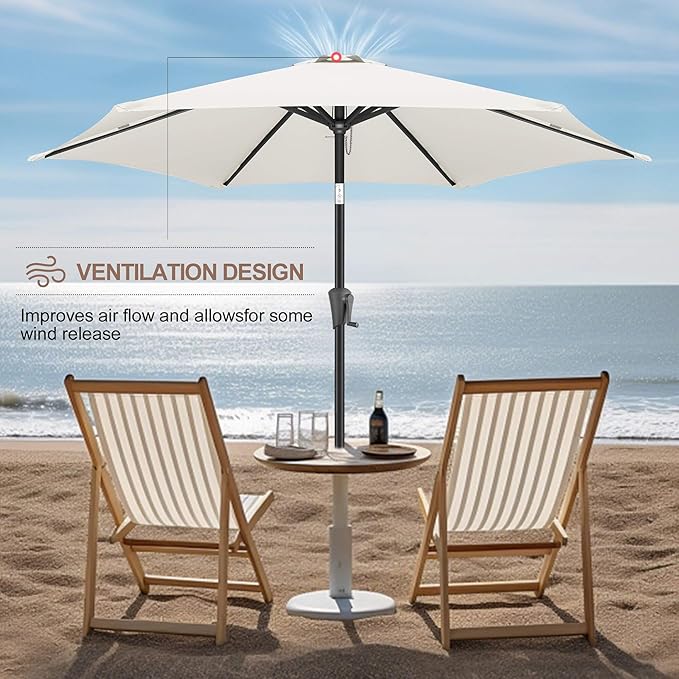FLAME&SHADE 9ft Patio Umbrella Outdoor - Table Umbrella with Push Button Tilt and Crank, UV Protection, 6 Sturdy Ribs, Market Umbrella for Garden, Deck, Backyard, Lawn, Pool and Beach(Ivory)