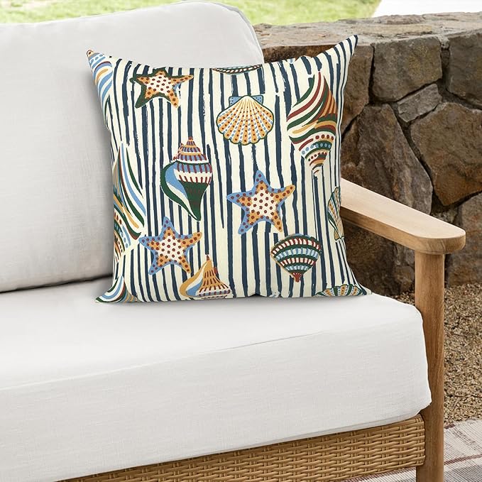 Outdoor Throw Pillows 16x16 Inch, Water Repellent Patio Pillows with Inners Set of 2 for Patio Furniture Home Graden, Crayon Shells