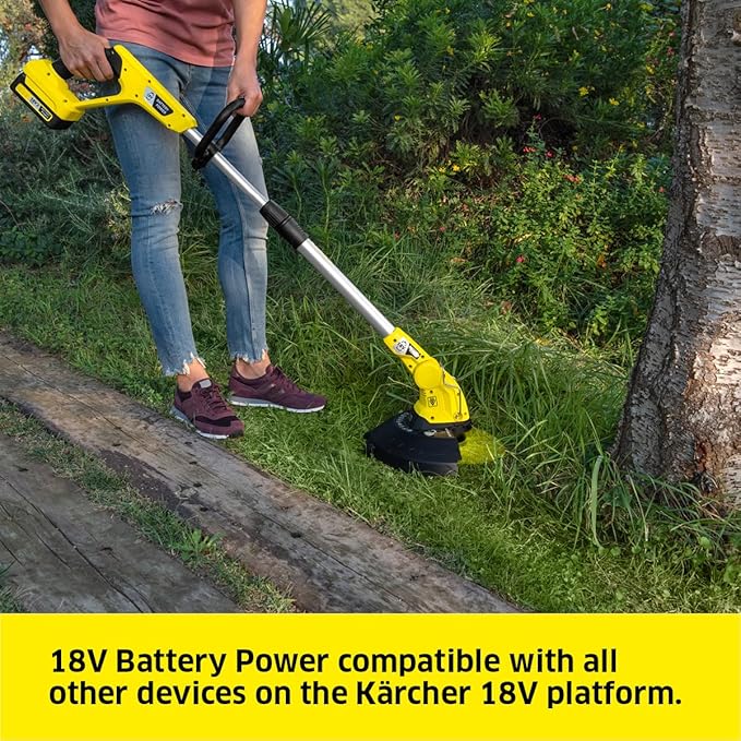 Kärcher 18V Battery-Powered Grass Trimmer LTR 18-30, Cutting Speed: 7800 rpm, Cutting Diameter: 30 cm, Thread Diameter: 1.6 mm, Can be Used with the Kärcher 18V Battery, Battery not Included Yellow