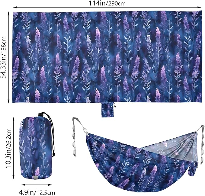 Camping Hammock Outdoor Hammocks for Outside Lavender Dark Beach Trees Portable Lightweight with Pockets Tree Straps Indoor