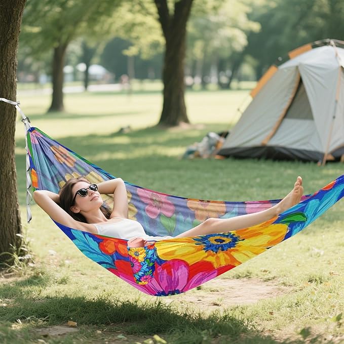 Colorful Retro Bohemian Style Flowers 330lb Capacity Outdoor Hammocks Cloth Hammock for Outside Beach Patio Garden hamaca para Patio Exterior