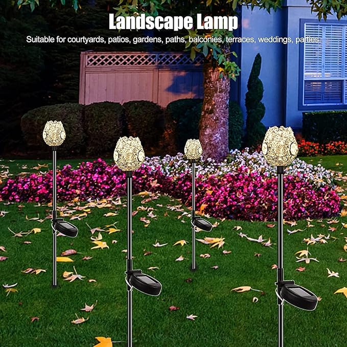 Solar Garden Lights 2PCS Solar Lawn Light Colorful Iron Retro Hollow Lamp LED Crystal Glass Lawn Light Outdoor Courtyard Patio Passage Lawn Farmhouse Decorative Landscape Lamp IP44 Waterproof,Lawn Lam