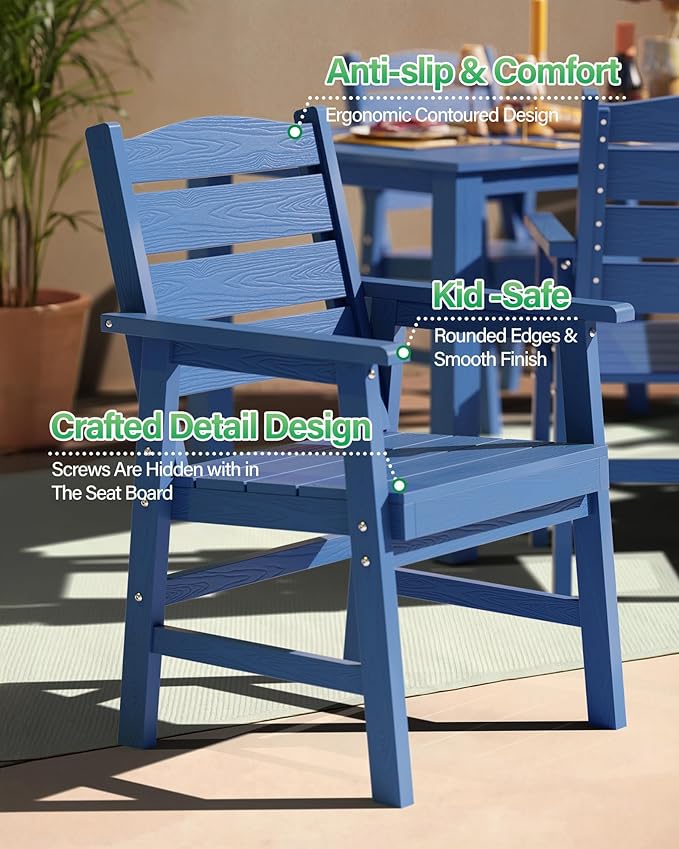 YEFU HIPS Patio Dining Sets: 7-Piece All-Weather Outdoor Table and Chairs with Umbrella Hole - Low-Maintenance Patio Dining Set for 6 Modern Furniture with Aluminum Frame for Family with Deck Blue
