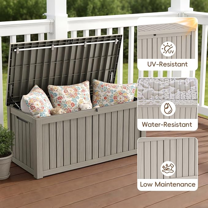 LubanNese Outdoor Storage Box, Waterproof Deck Box, Outdoor Patio Storage Bin, Weatherproof (Grey, 150 Gallon)