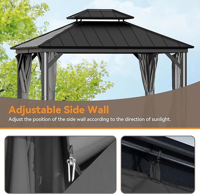 Covered Outdoor Gazebo Curtain Replacement Universal 4-Panel Sidewalls 10' x 12', Outdoor Gazebo Privacy Curtains with Zipper, Replacement for Patio Canopy, Garden, Backyard, Grey (Curtain Only)