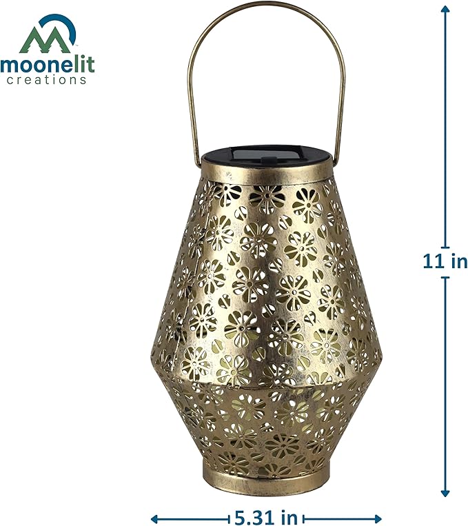 MCSLNT1 Solar Outdoor Hanging Lantern Light, Metal Flower Pattern Decorative LED Light for Garden Lawn Patio Pathway Tabletop Décor