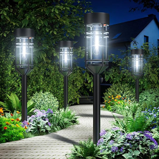 Amzarp 12 Pack Solar Garden Lights, Bright LED Solar Pathway Lights Outdoor IP65 Waterproof Rugged Shatterproof Auto On/Off for Landscape Garden Yard Walkway Driveway Lawn Lighting (6500K White Light)
