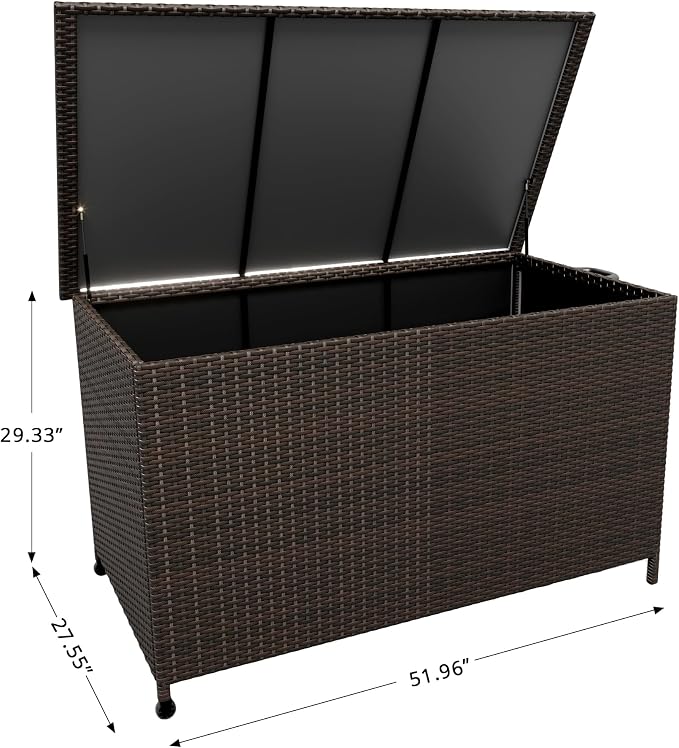 185 Gallon Outdoor Deck Box with Wheels, Waterproof PE Wicker Rattan & Aluminum Frame Storage Bin for Patio Cushions, Garden Tools, Pool Toys, Lockable Patio Furniture(Brown)