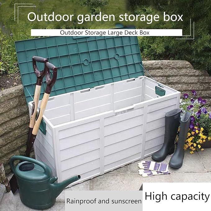 76 Gallon Large Deck Box,Deck Box Outdoor Storage Boxes ,Outdoor storage organizer with lock opening,Waterproof Outdoor Storage Box with Bottom Pulleys, for Patio Furniture ( Color : Green , Size : 76