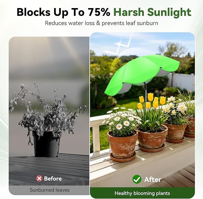 1Pack Plant Umbrellas for Outdoor Plants, Upgraded 360° Rotating 3-Prong Ground Stake for Stronger Grip, Stable Garden Shade Umbrella for Flowers, Vegetables, Fruit Trees, Raised Beds & Planters Pink