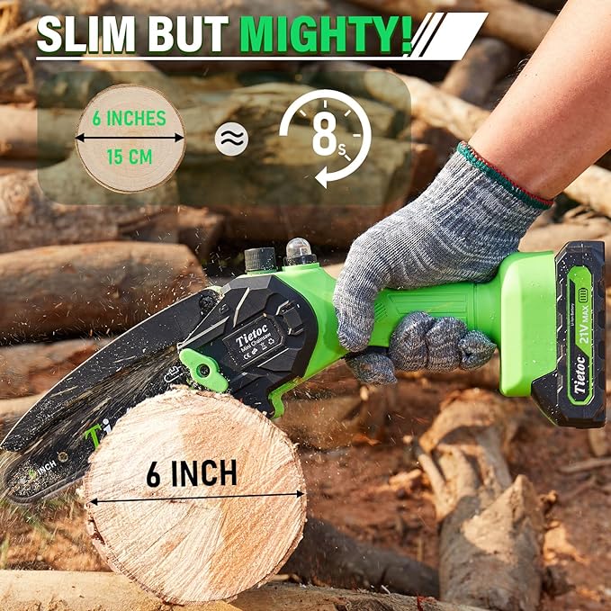 Tietoc Chainsaw 6 Inch Mini Electric Chainsaw Cordless Battery Powered, Hand Held Saw for Wood/Trees Trimming, Tools for Household and Garden, Chain Saw Gift for Men Dad Husband Fathers Gardener 2026