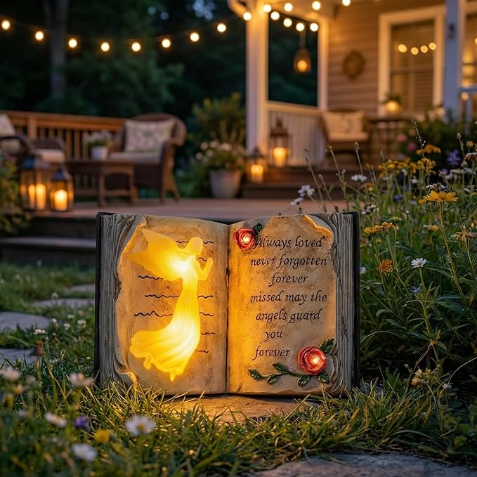Candieslife Outdoor Solar Angel Garden Stakes Lights - Praying Guardian Angel Figurines, Waterproof Memorial Grave Decorations Gifts for Cemetery Outdoors Lawn Yard Patio Home Decor