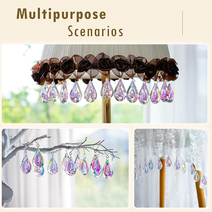 12pcs Suncatcher Crystal 50mm AB Loquat Shape Chandelier Parts Drops Prisms | Rainbow Maker,Hanging Crystal Sun Catchers,Colorful Glass Ornaments For Christmas Tree,Glass Beads For Suncatcher