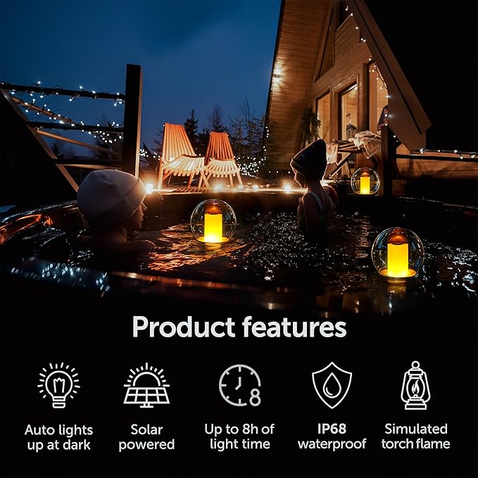 Floating Lights Solar Powered Globes for Pool, Pond, Patio & Hot Tub – Outdoor Lanterns Look Like Candles or Torches, Fun Decorations & Cool Gifts for Adults, Pool Toys & Must-Have Decor (1 pcs)