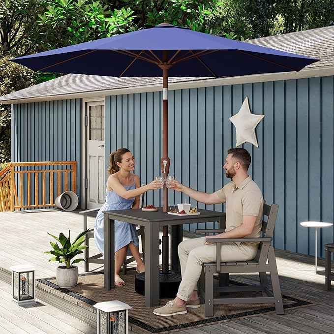 BRIOPAWS 9FT Patio Umbrella with Base Included | Outdoor Table Umbrellas | Push Button Tilt & Crank | 8 Sturdy Fiberglass Ribs | Waterproof | Heavy Duty for Garden Lawn DeckBackyard & Pool