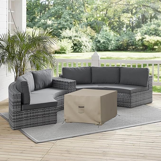 Covers & All Outdoor Ottoman Cover, 12 Oz Waterproof Ottoman Slipcover with UV-Resistant Properties, Square Patio Furniture Cover Suitable for Indoors/Outdoors (21" L x 21" W x 17" H, Beige)