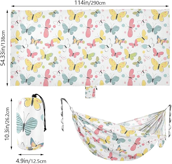 Camping Hammock Outdoor Hammocks for Outside Butterflies White Beach Trees Portable Lightweight with Pockets Tree Straps Indoor Small