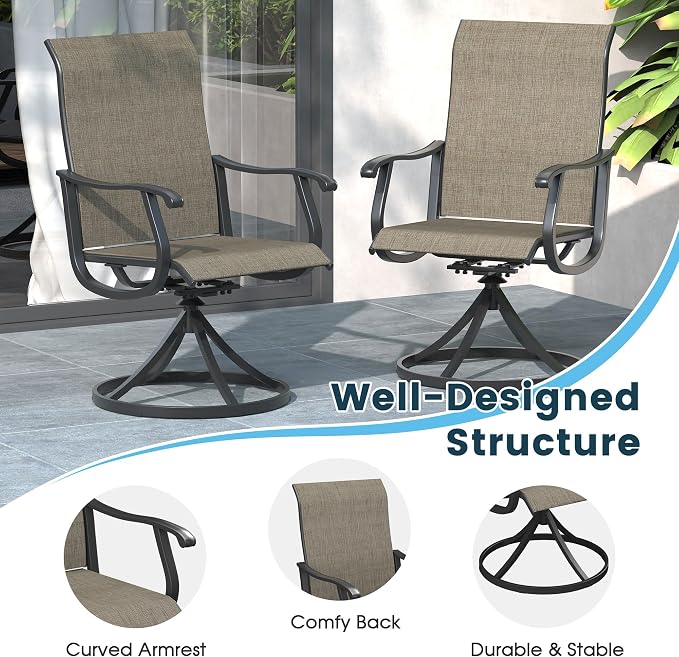 5 Pieces Patio Furniture Dining Set, 4 Textilene Swivel Dining Chairs, 38" Outdoor Square Metal Table with Storage Shelf and 1.57" Umbrella Hole, Outdoor Dining Set for Porch, Lawn, Black/Brown