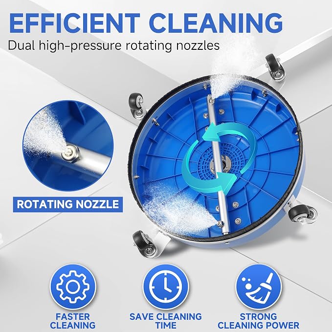 RIDGE WASHER 18’’ Pressure Washer Surface Cleaner, Surface Cleaner with Dual Handle, 4500 PSI Power Washer Surface Cleaners with Wheels for Cleaning Driveways, Sidewalks, Patios