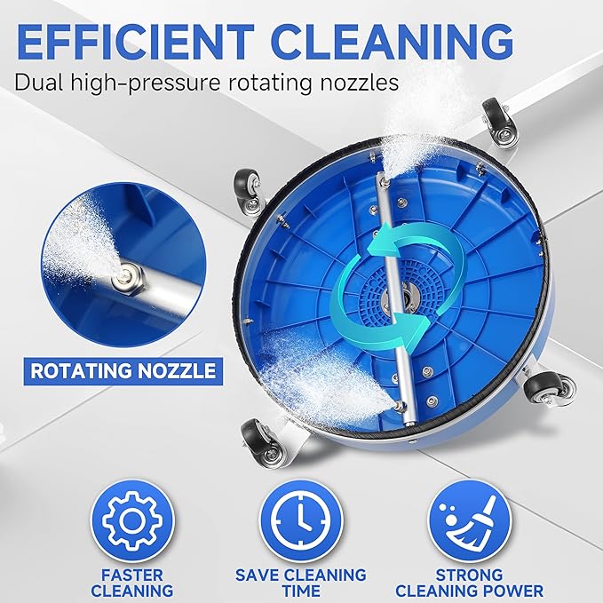 RIDGE WASHER 20’’ Pressure Washer Surface Cleaner, 4500 PSI Surface Cleaner with Dual Handle, Power Washer Surface Cleaner Attachment with Wheels for Cleaning Driveways, Sidewalks, Patios