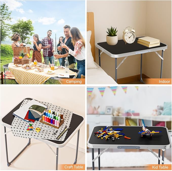 VINGLI 2.3FT Small Camping Table，Portable Camping Table with Carrying Handle, Picnic Table Foldable Table Essentials for Indoor Outdoor