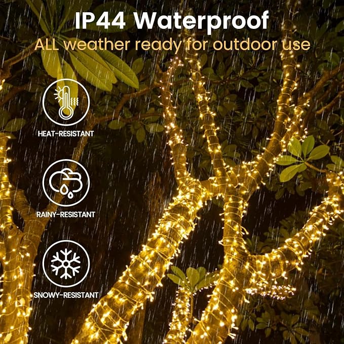 4 Pack 200 LED Battery Operated String Lights, 8 Modes Twinkle Fairy Lights | 66FT Warm White Christmas Lights Indoor Outdoor, Waterproof Battery Lights for Bedroom Party Porch Tree Holiday Decorations