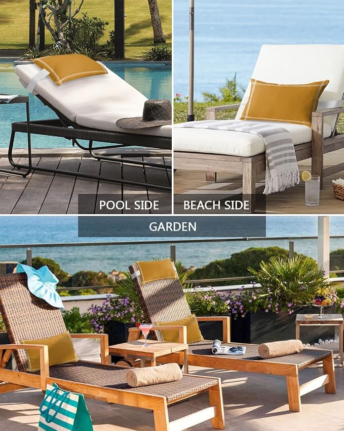 Outdoor Pillows Covers with Inserts Solid Color Ginger Waterproof Recliner Pillow with Adjustable Strap Throw Pillows for Patio Furniture Pool Lounge Chair, 11x16 inch, 1PCS