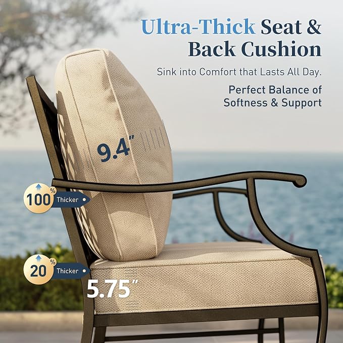 SUNSHINE VALLEY Patio Furniture Set with Firepit Table, 5 Piece Metal Outdoor Patio Furniture Set for 4, 4 Rocking Chairs with 5.75" Extra Thick Cushion and Gas Firepit Table for Backyard Deck Garden