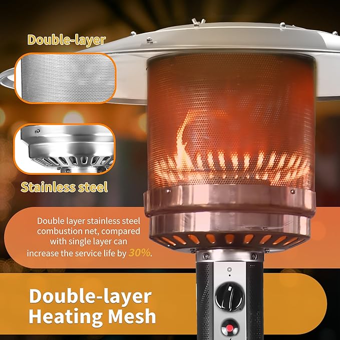 48,000 BTU Propane Patio Heater with Wheels – Outdoor Gas Heater for Backyard, Garden & Restaurant, Powder-Coated Steel Body with Easy Ignition & Safety Shut-Off