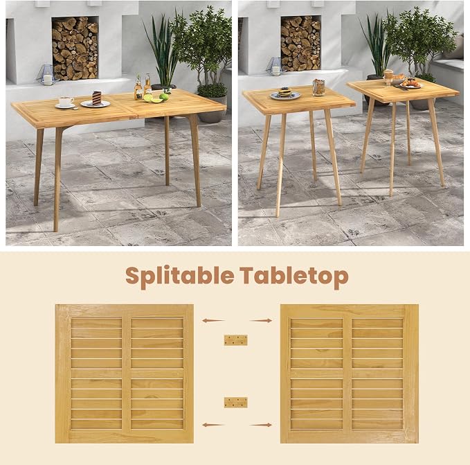 Tangkula 55” x 27.5” Wooden Tabletop, Slatted Table Top Board Split in 2 Square, Indoor Outdoor Rectangle Teak Wood Panel for Dining Table, Side Table (55” x 27.5”)