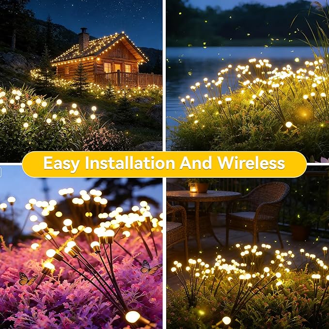 Solar Lights Outdoor Waterproof,Garden Patio Decorative Lights,Firefly Lights for Patio Lawn,Landscape Lighting Large Bulbs,Starlight Windswept Lights,Great Gift for Women for Gardening,4 Pack,40 LEDs