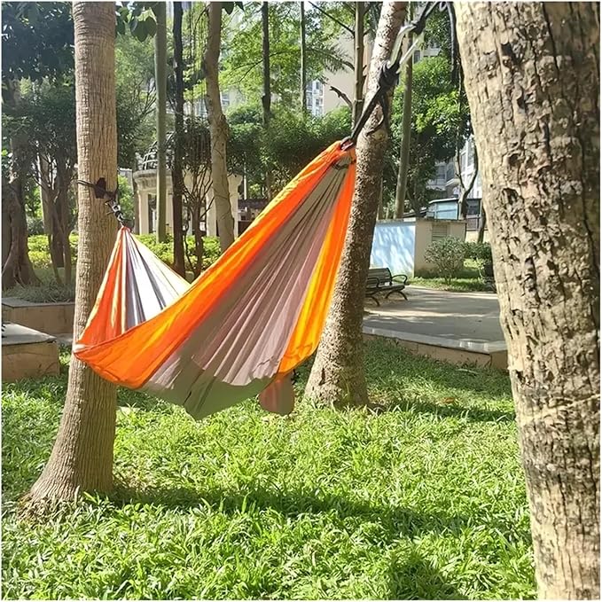 Hammock Outdoor Lightweight Double Nylon Camping Hammock with Hanging Straps Perfect for Backpacking Travel Beach Yard and Garden Quick-Opening(Green)