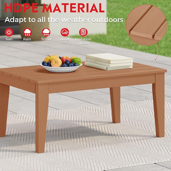 Costaelm Adirondack Outdoor Coffee Table, HDPE Drink Table Weather Resistant, Patio Porch Accent Balcony Table Outdoor End Table for Pool, Seaside, Backyard, Teak