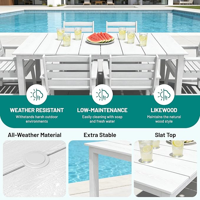 PLUUV Patio Dining Chairs Set of 2, HDPE Patio Armchairs with Wide Armrests & Ergonomic Design, All-Weather Weatherproof Outdoor Patio Chairs for Backyard, Poolside, White
