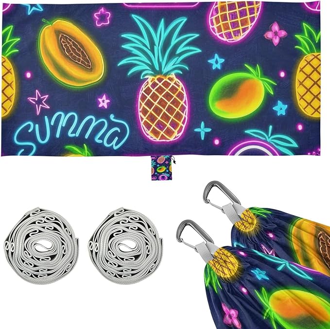 Summer Neon Fruit Pineapple Fruit 330lb Capacity Hammocks Portable Hammock for Outside Beach Patio Garden Base para poner hamaca