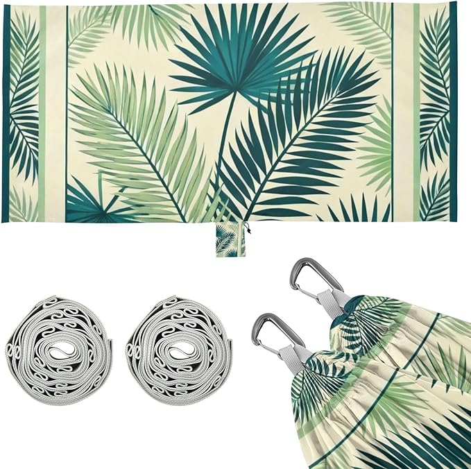Tropical Palm Leaves Outdoor Hammock with Tree Straps for Outside Patio Garden