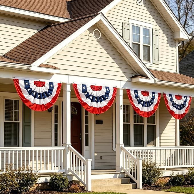 4 Pack 3x6 FT American Flag Bunting, 4th of July Patriotic Bunting, USA Pleated Fan Flag Independence Day Memorial Day Decorations for Porch Decks Yards