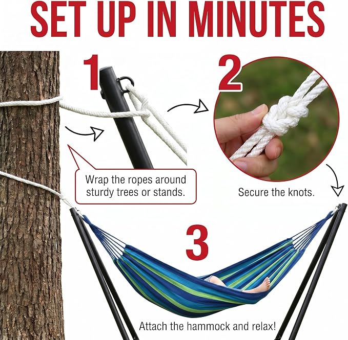 Canvas Hammock 122" Long X 59" Wide 2 Person Hammock 440 pounds Maximum Weight Applicable Scenes in Courtyard Autumn, Indoor Hanging Chairs, Beach Leisure (Blue Green, Full)